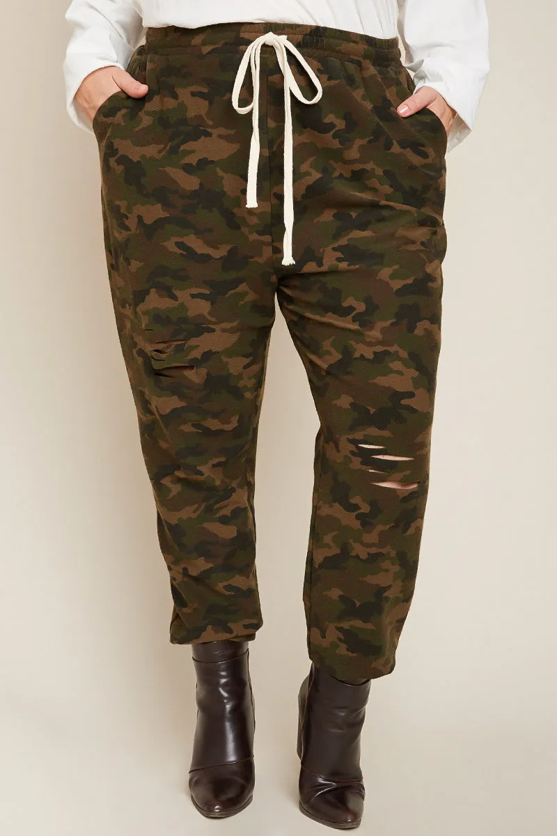 Distressed Camo French Terry Joggers Compression Support Lining