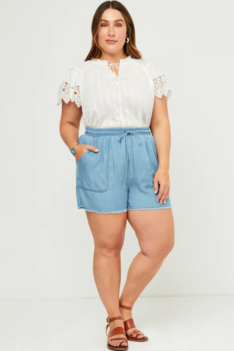 Distressed Hem Patch Pocket Shorts Roll-up style