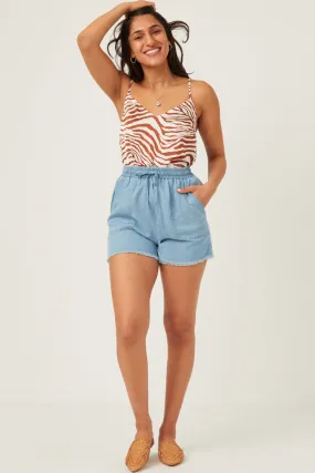 Elastic waist Distressed Hem Patch Pocket Shorts