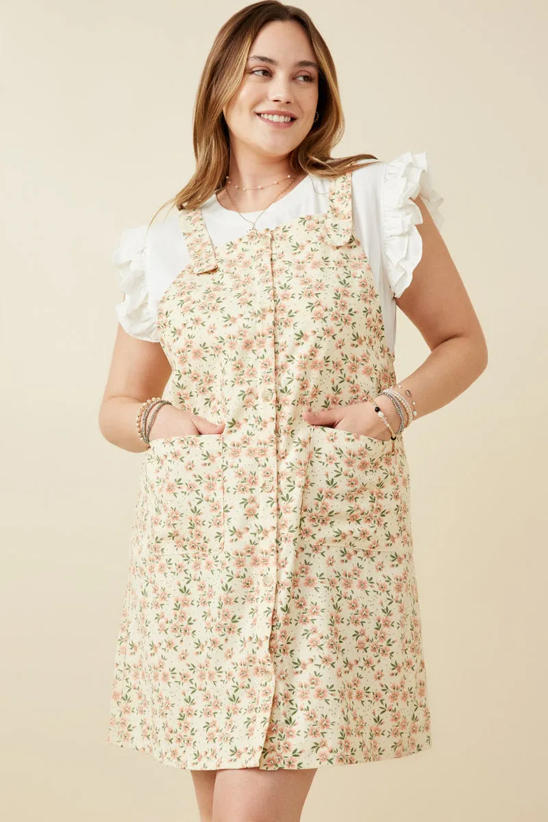 Floral Corduroy Button Detail Tank Dress Boho Mood single wear