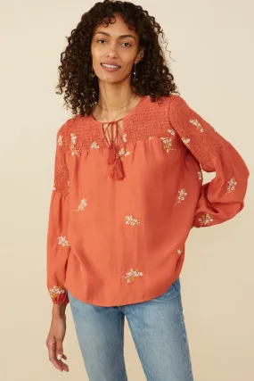 Ditsy Embroidered Smock Detail Tassel Top Thermal regulation