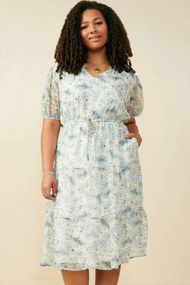 Ditsy Floral Ruffle Collared V Neck Dress Minimal Details