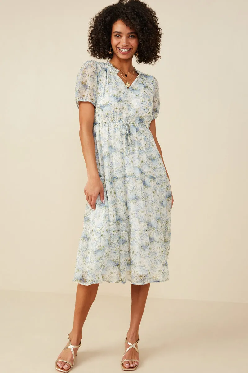Ditsy Floral Ruffle Collared V Neck Dress Travel-Pack tailored look