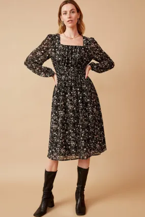 Ditsy Floral Tie Detail Open Back Chiffon Dress Classic Layers Sophisticated Vibe