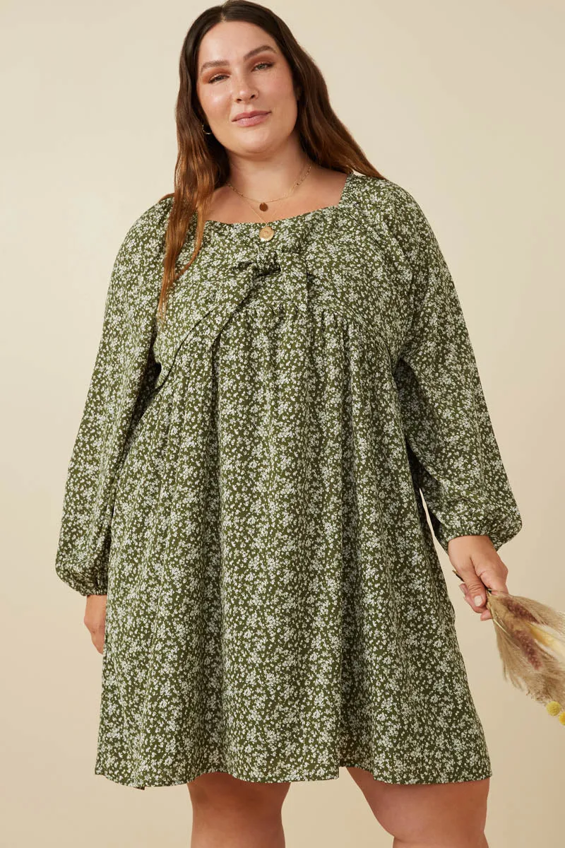 breathable-mesh Ditsy Floral Tie Front Smocked Back Dress