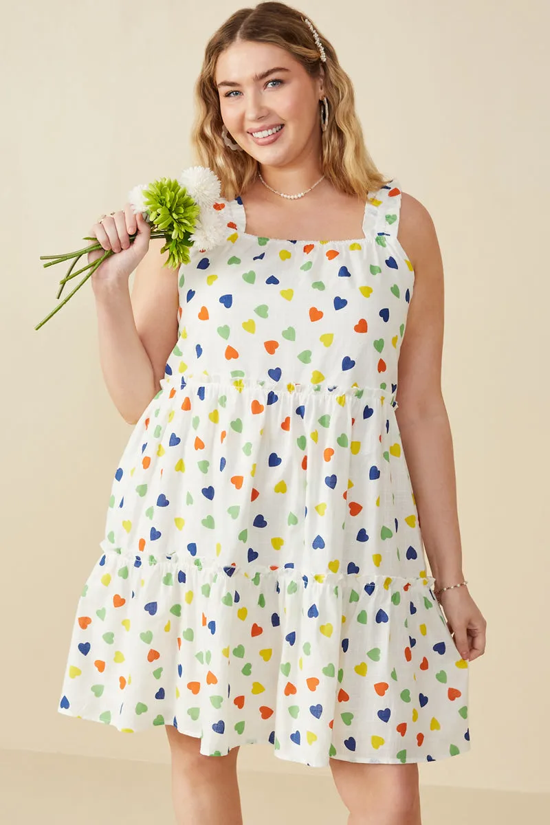 Movement Friendly Soft Appearance Ditsy Heart Tiered Elastic Shoulder Tank Dress