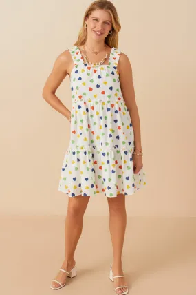 Fluid movement Ditsy Heart Tiered Elastic Shoulder Tank Dress