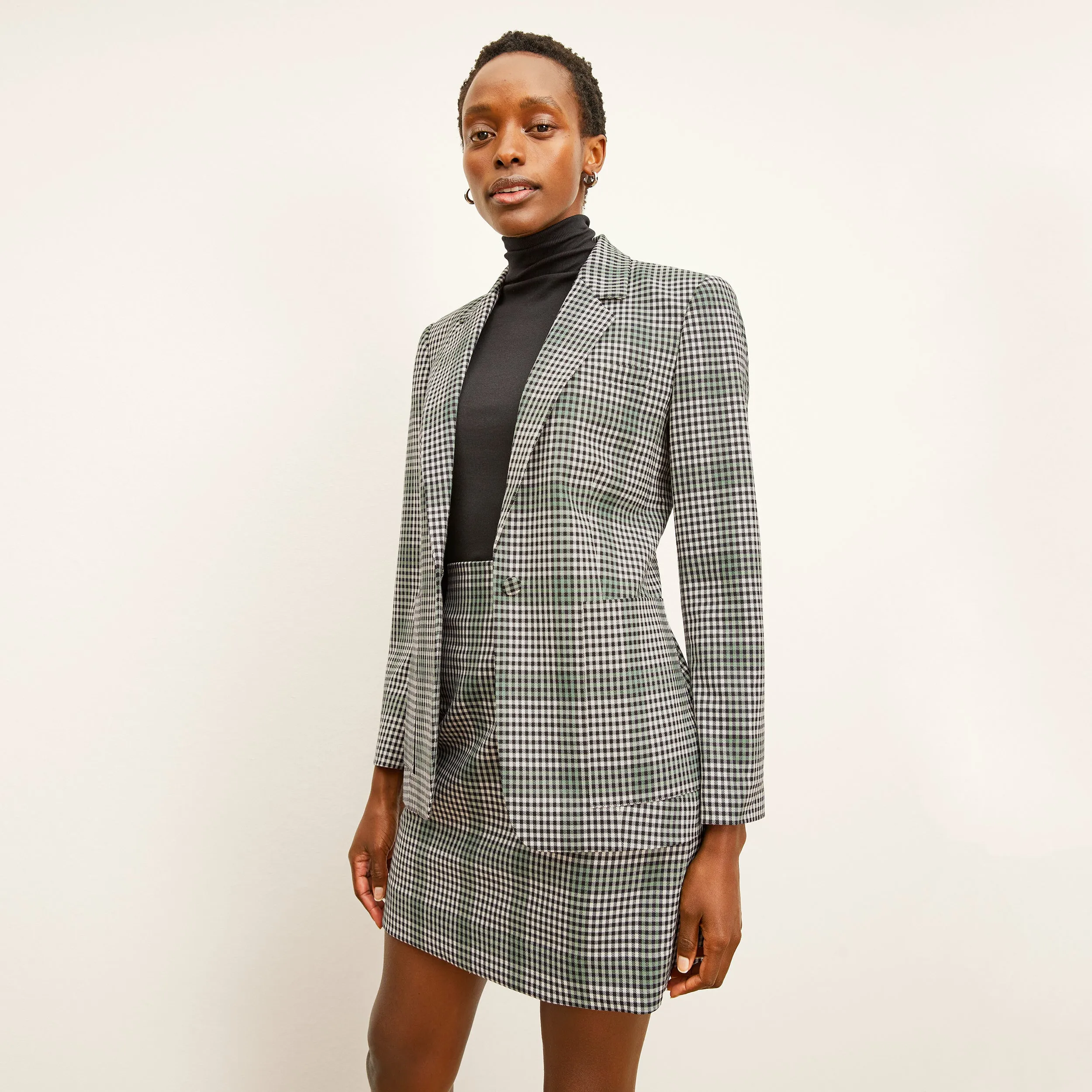 Stretchable Knit Dolly Jacket - Check Plaid Sharkskin :: Multi