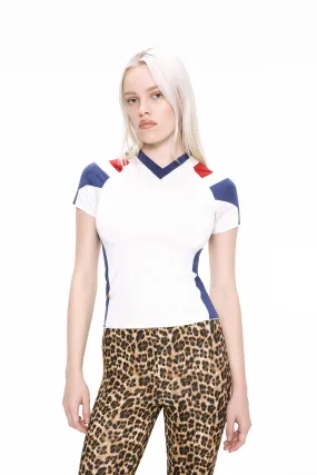 MEL TEE - WHITE/NAVY/RED Snag Proof Weave