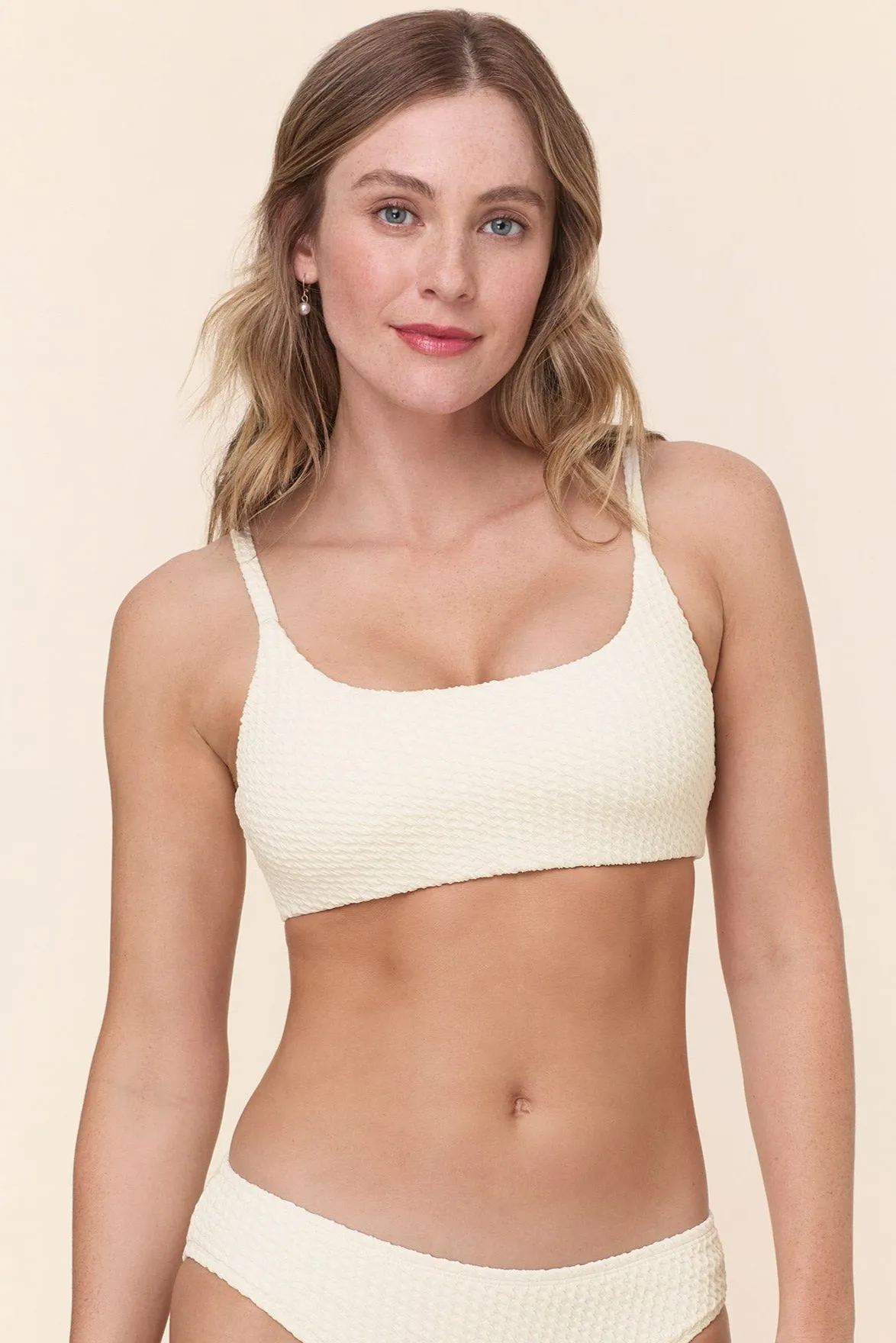 Machine-washable The Maui Bikini Top - Textured Weave - Gardenia