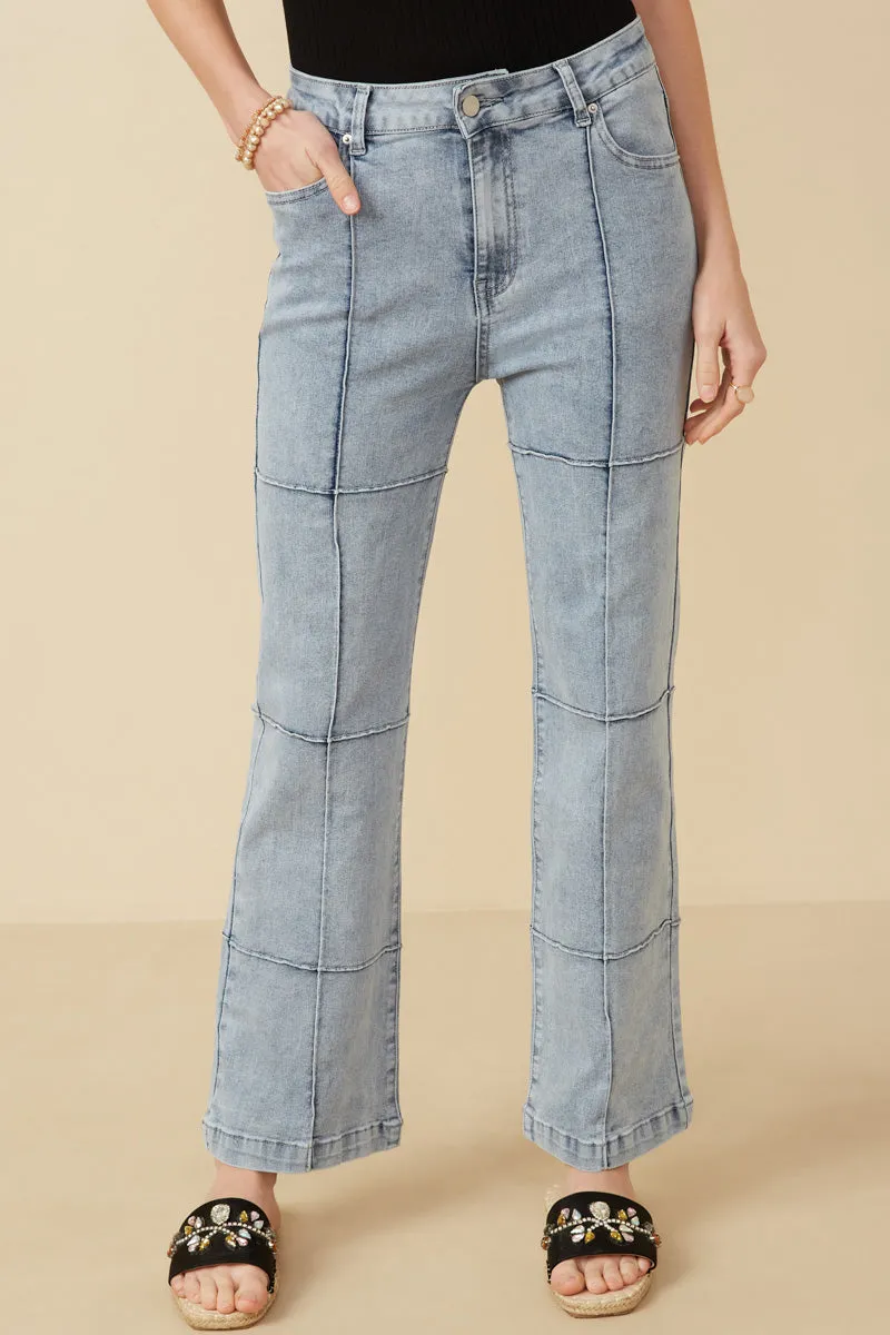 Washed Paneled Detail Denim Jeans Functional Look Soft Brush Lining