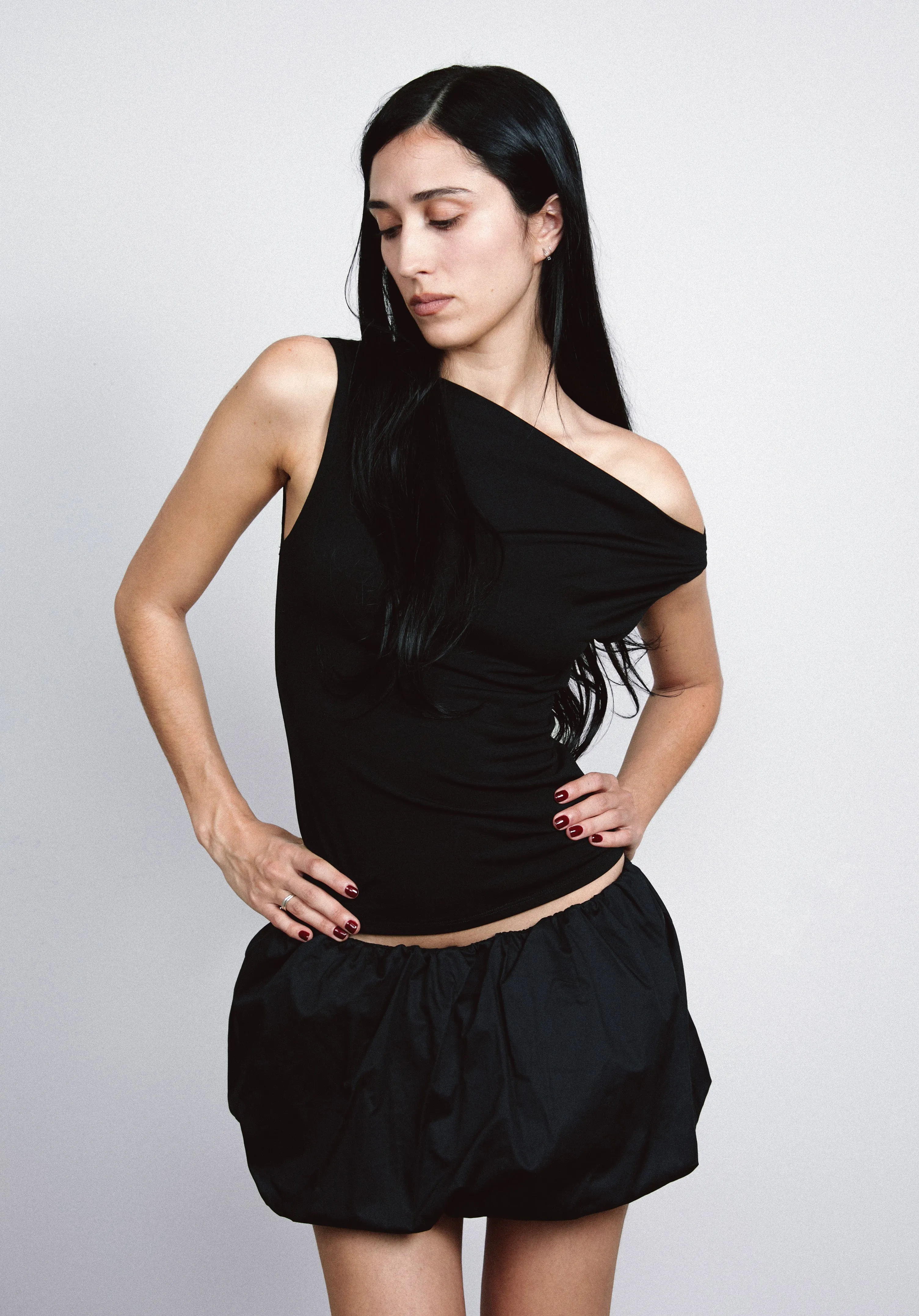 GRACE SKIRT - BLACK Layered Placket Design RelaxedFit