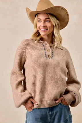 EcoFriendlyBlend Stay Fresh IT4592S-01 | SOLID SWEATER BUTTONED COLLARED TOP