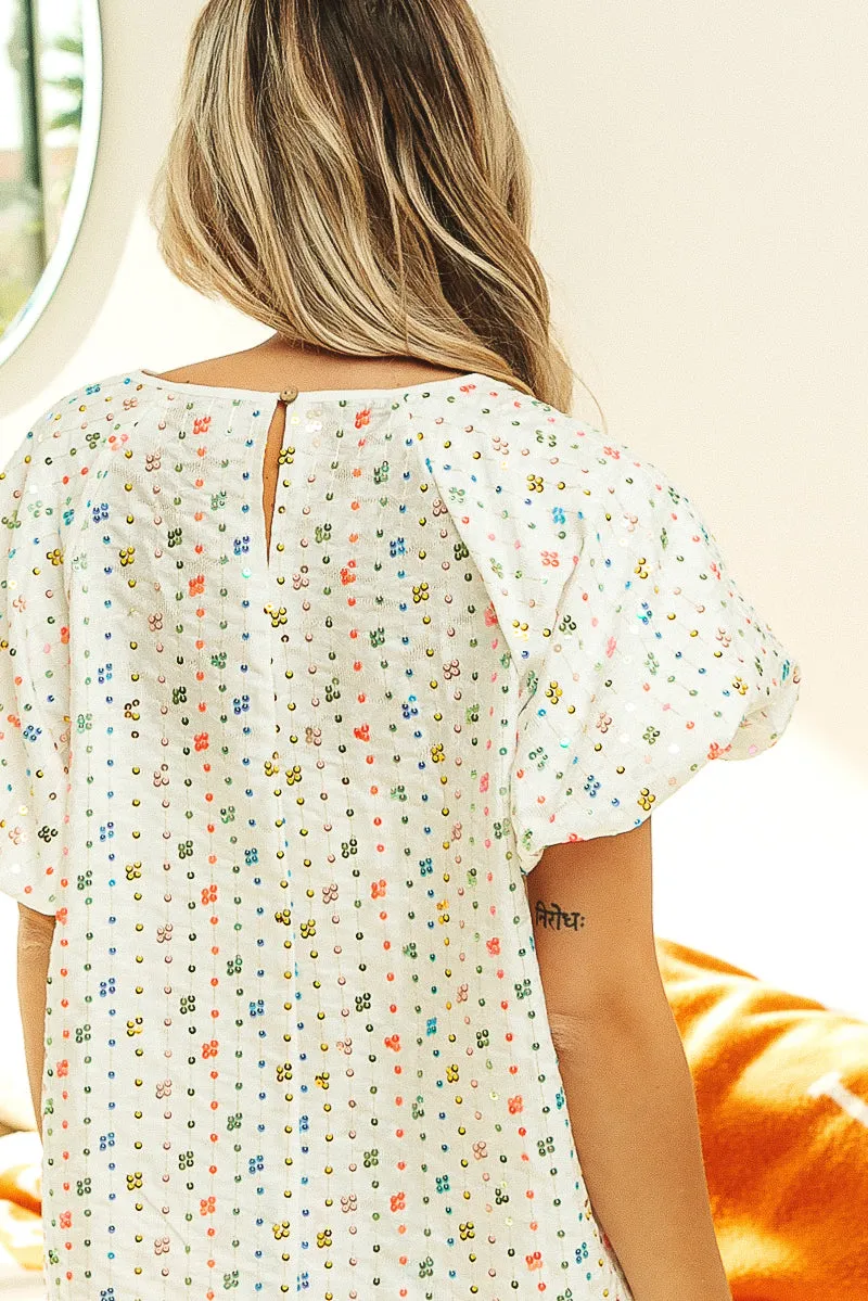 IB1268G-06 | SEQUIN STRIPED RAGLAN TOP SHORT SET Multi Pocket Design