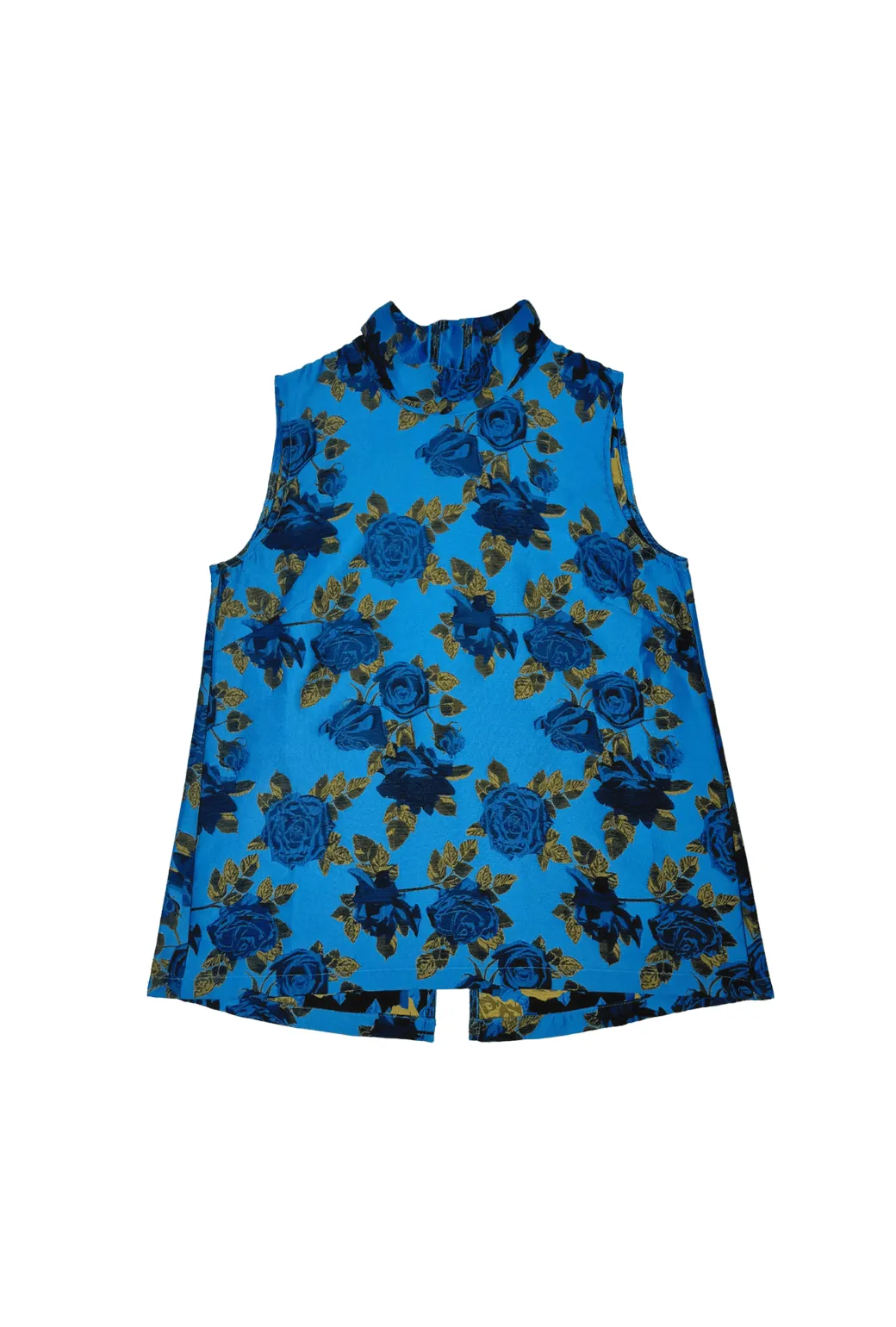 Durable Chainstitch Sleeveless Mod Top - Blue Rose Jacquard