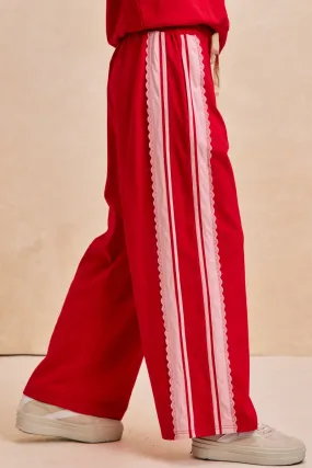 anti static coating Soft Touch IB1806S-03 | FRENCH TERRY SIDE CONTRAST LACE TRIM PANTS