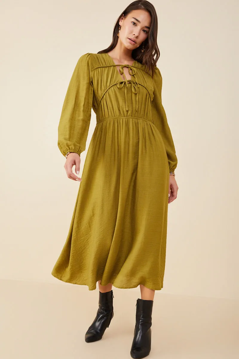 Statement Piece Day Outfit Double Tie Detail Long Sleeve Dress