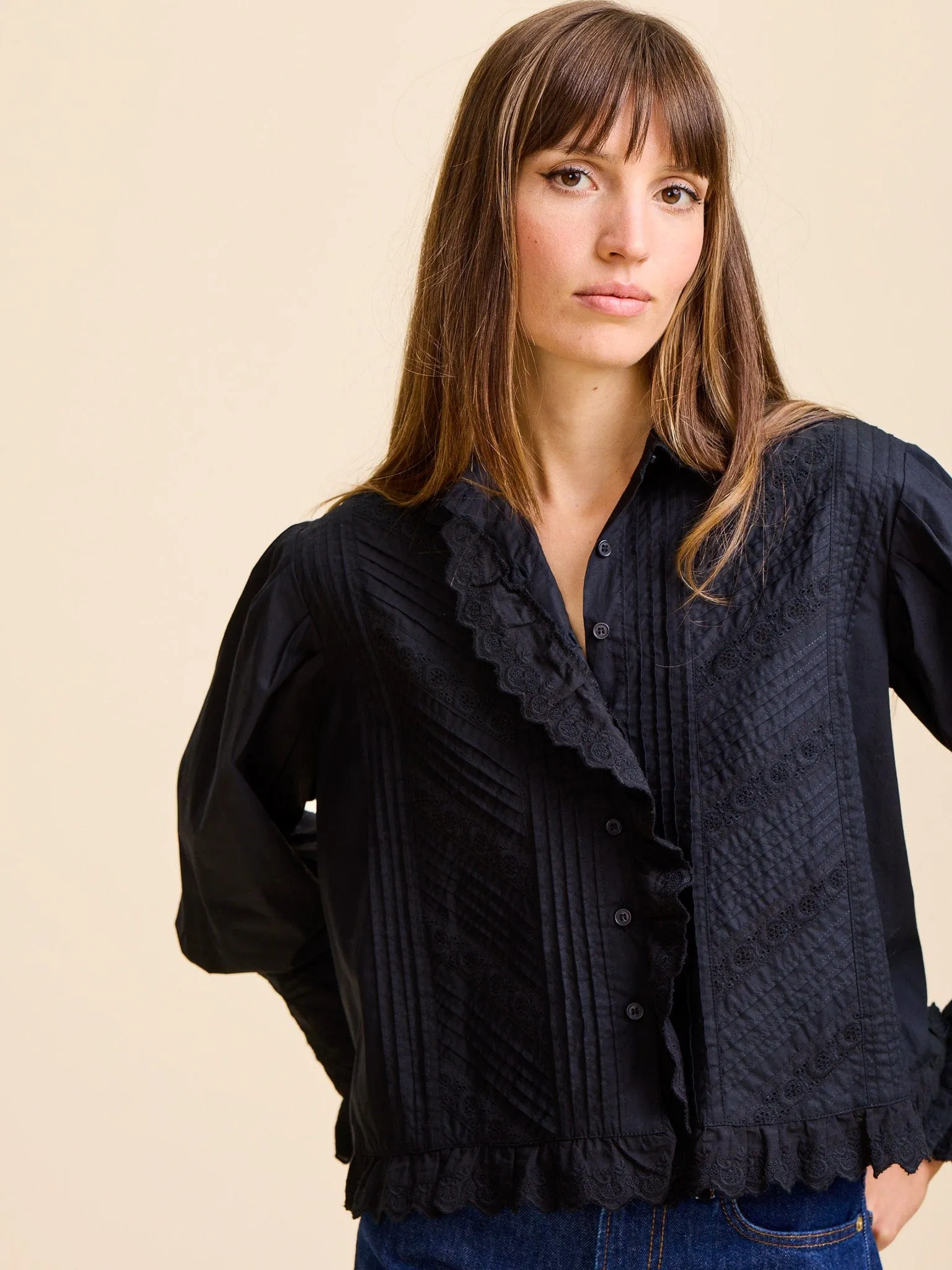 Georgina Top in Black Layered Sleeve Cozy Fit