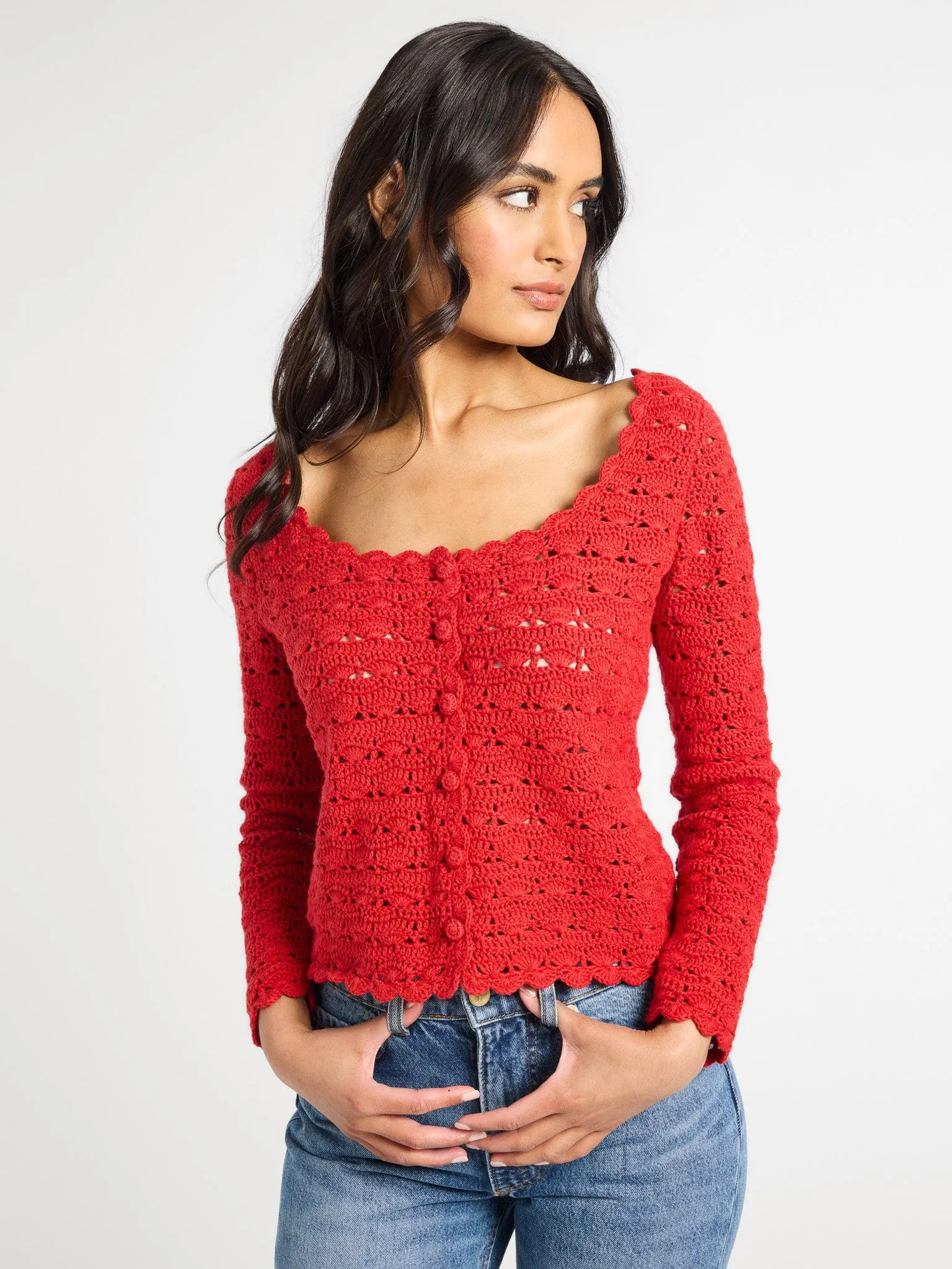 Rosie Cardigan in Cherry Water Repellent Coating Fade Resistant Finish