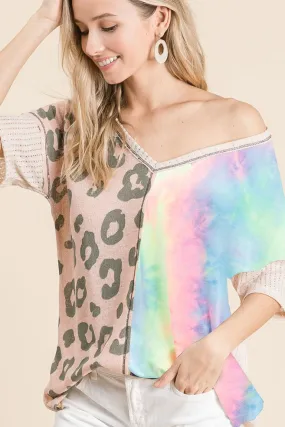 BT1765-15 | THERMAL WAFFLE V NECK TOP WITH PRINT BLOCK FRONT Low Profile Collar Adjustable Shoulder Straps