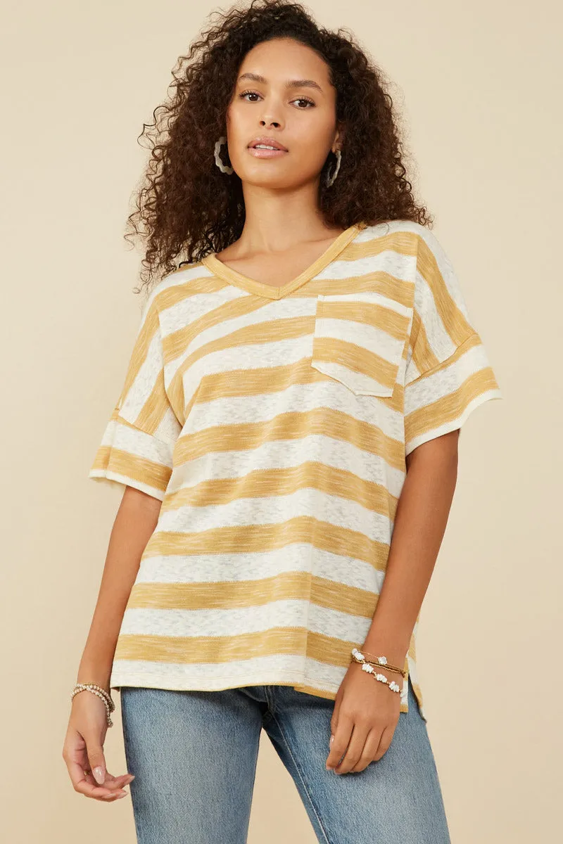 NonScratchyLining Comfortable fit Relaxed Fit Marled Striped Raw Edge Knit T Shirt