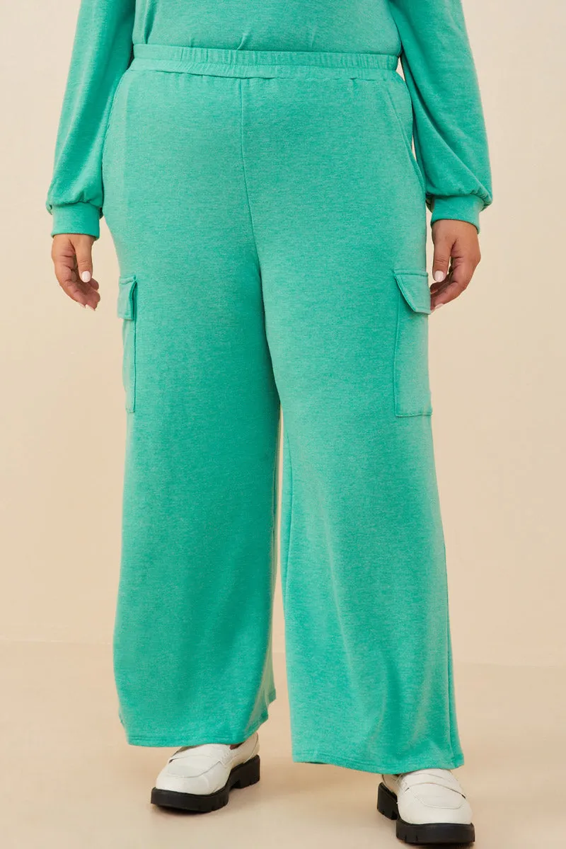 No Iron Elastic Waist French Terry Knit Cargo Pants