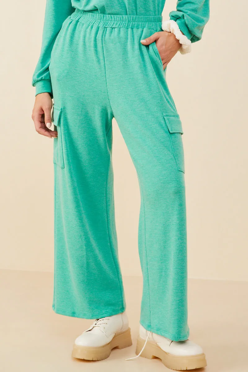 Elastic Waist French Terry Knit Cargo Pants All Occasion Rubberized grip