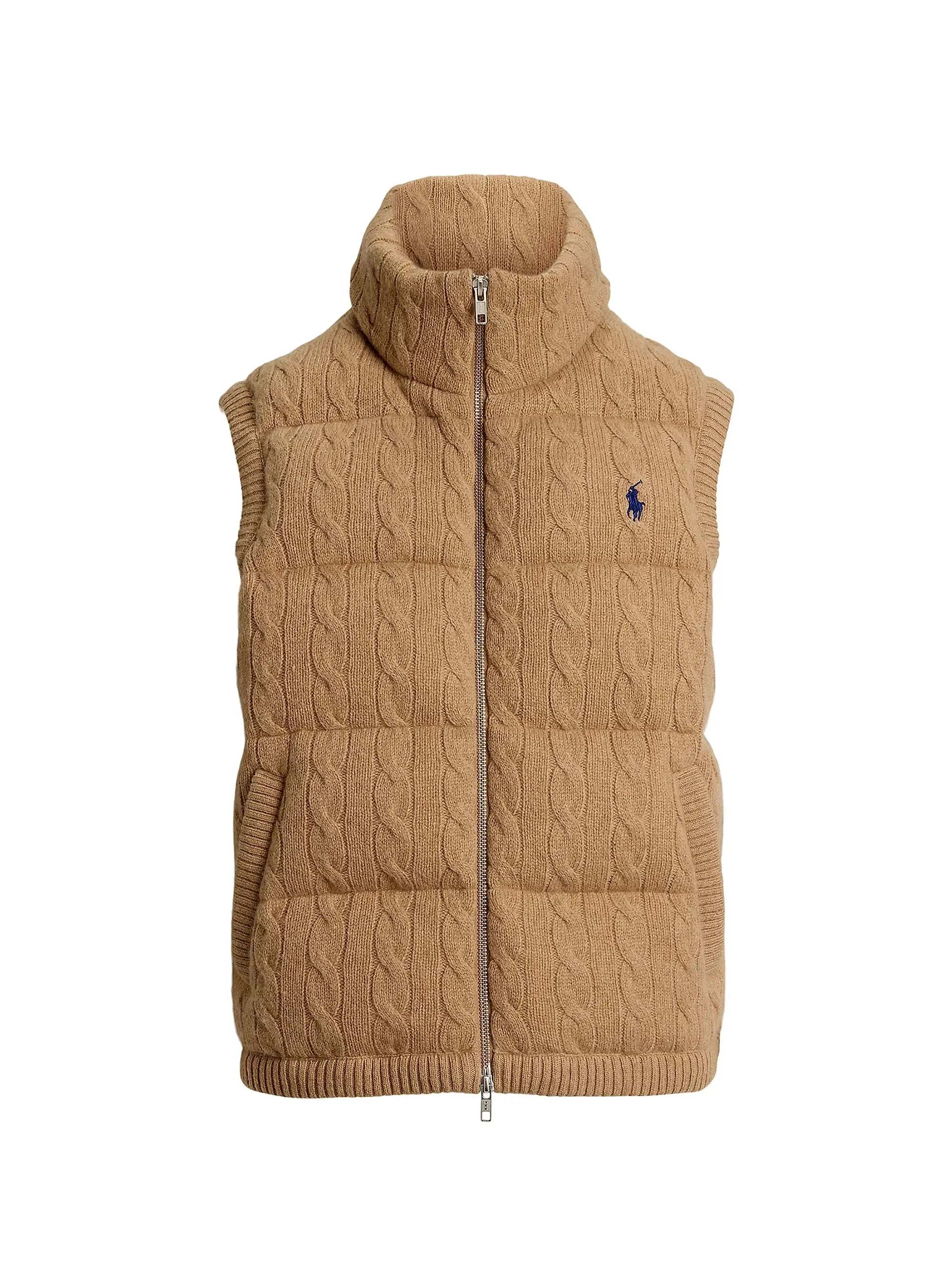RALPH LAUREN WOOD SWEATER PUFFER VEST EcoFriendlyTexture WideNeckline