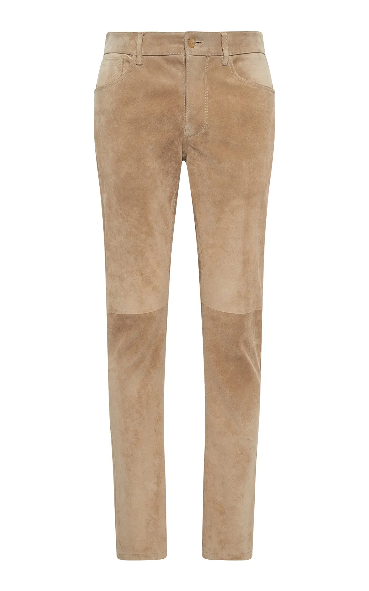 Anthony Five Pocket Pant in Camel Suede HighNeckline Hybrid Fabric Blend