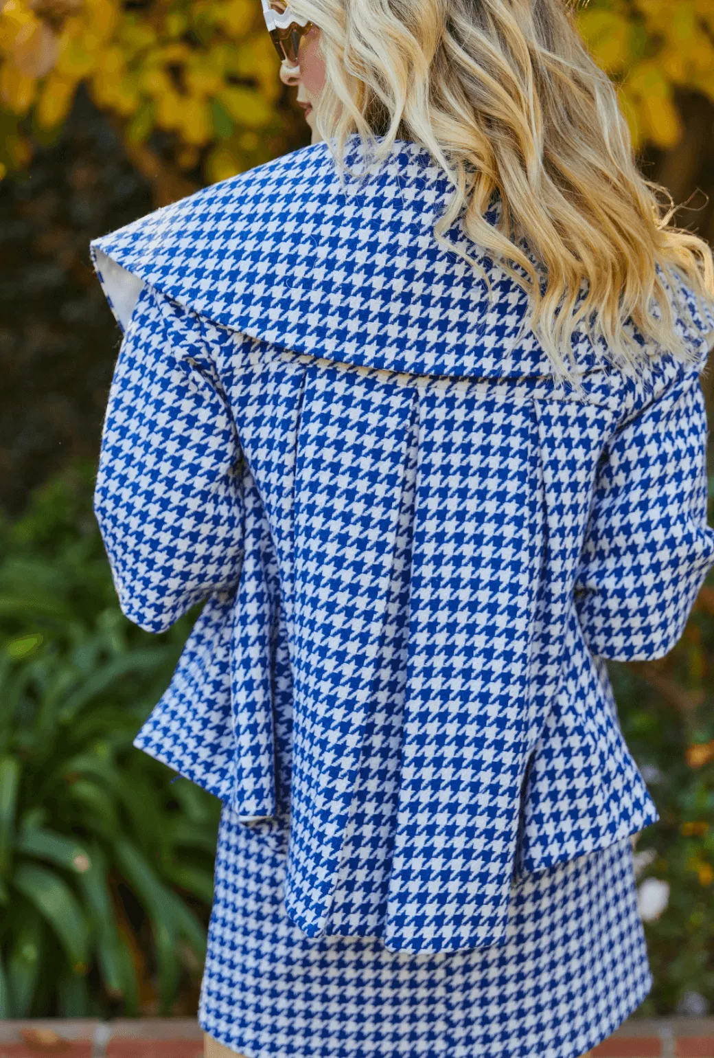 BF Cropped Car Coat -  Blue Houndstooth NoiseFreeMaterial Detachable Hood