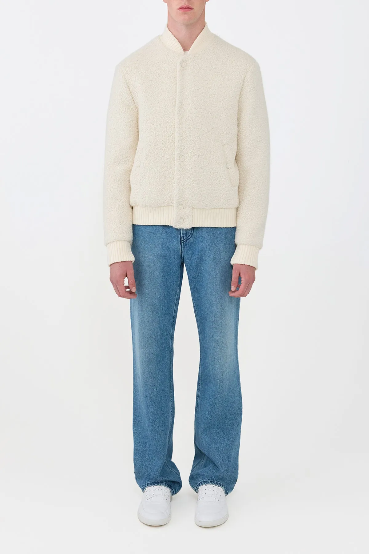 Soft Touch Texture Brandon Bomber in Ivory Recycled Cashmere Boucle