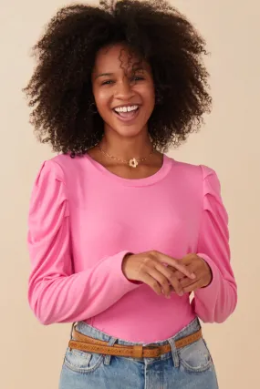 Pleated Puff Shoulder Knit Top Sport Hoodie