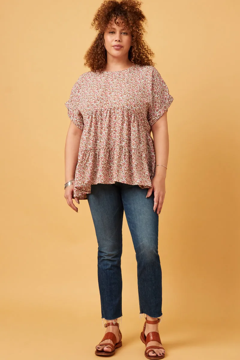 AdvancedAirflowChannels ThermalInsulation Ditsy Floral Cuffed Tiered Baby Doll Top