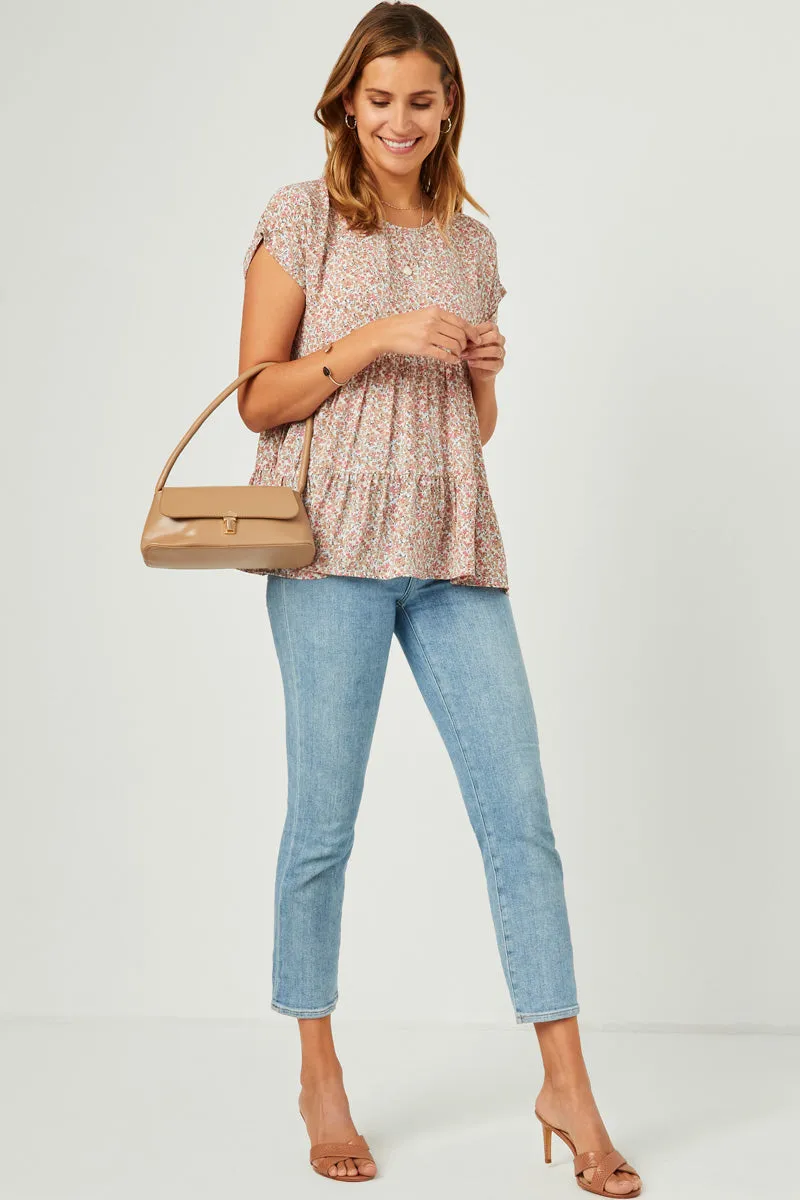 Ditsy Floral Cuffed Tiered Baby Doll Top HighStrength Threadwork