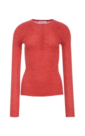 Ultra Soft Handfeel AntiStaticFabric Anges Knit Henley in Antelope Orange Cashmere Silk with Hemp