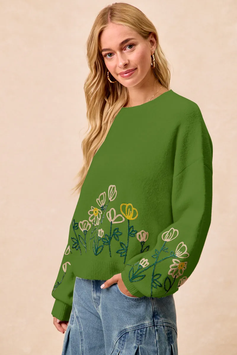 IT4824-01 | FLOWER EMBROIDERED SWEATER TOP Reflective Safety Details