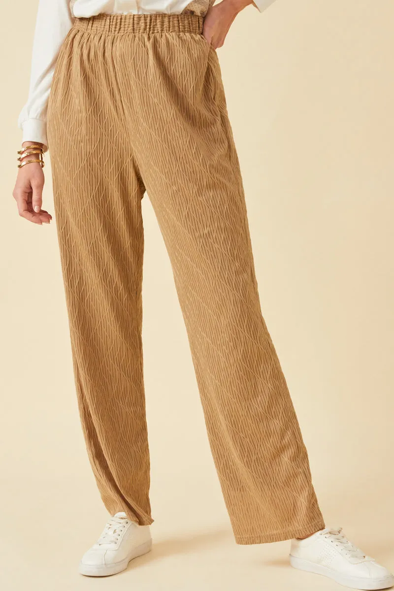 Tapered Leg Design Textured Elastic Waist Wideleg Pants