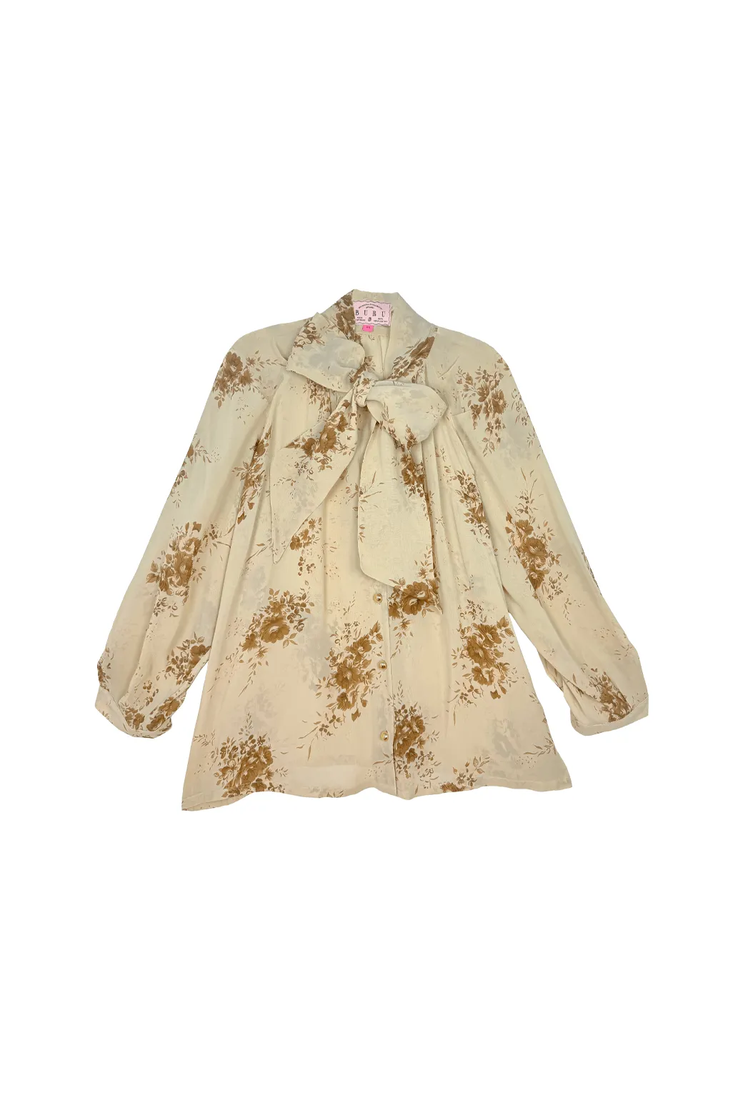 Compact Weave Fabric Big Bow Blouse - Ivory Floral