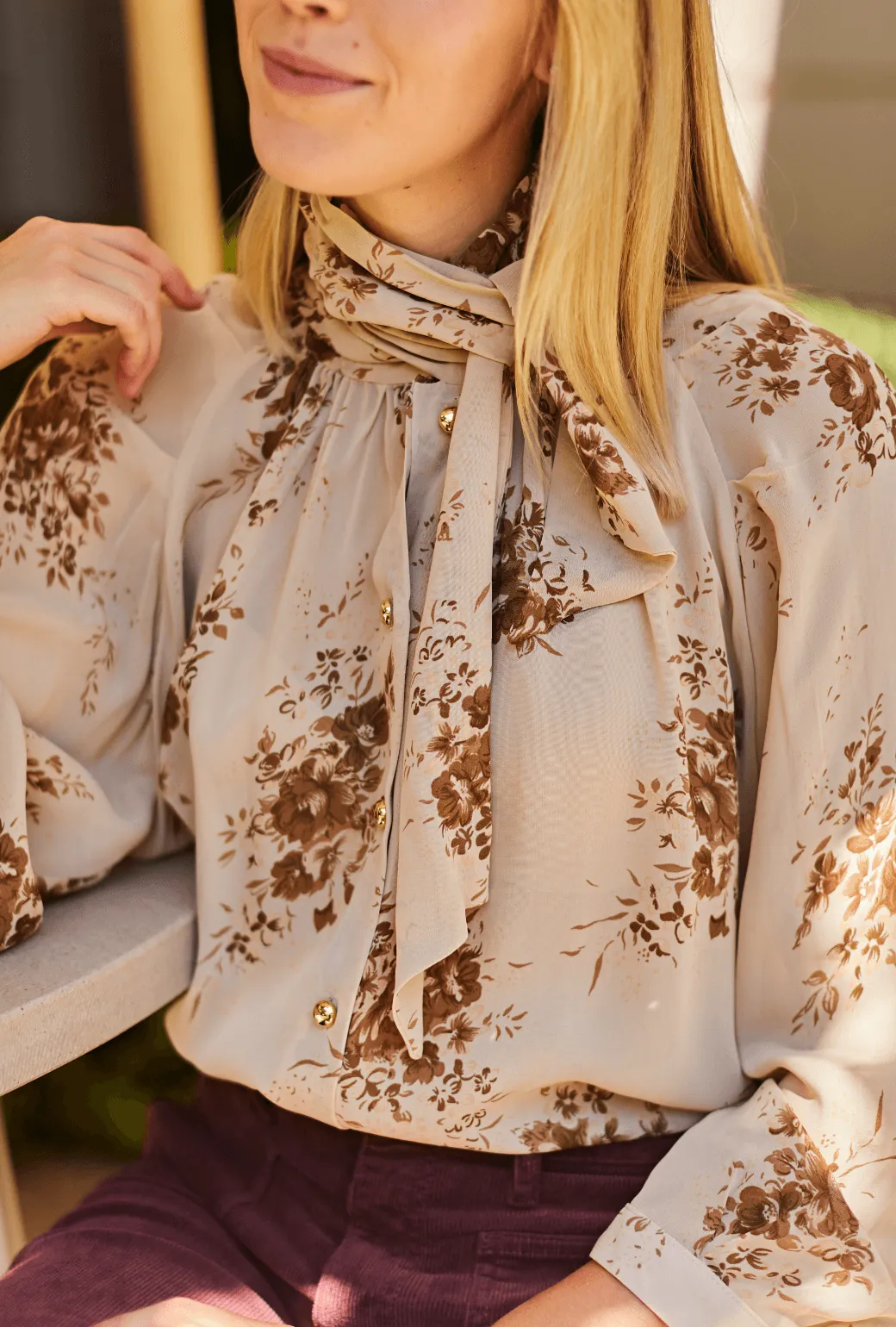 Big Bow Blouse - Ivory Floral Bonded Seam Technique