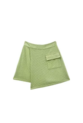 Double Chest Pocket The Serena Skort - Green Gingham Knit