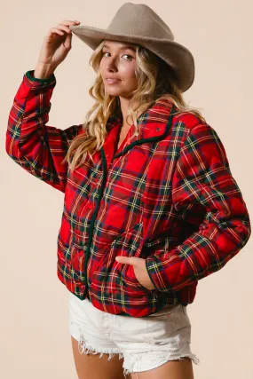 Non Bulky Insulation HoodedStyle IP8318G-04 | VINTAGE CHRISTMAS PLAID QUILTING JACKET