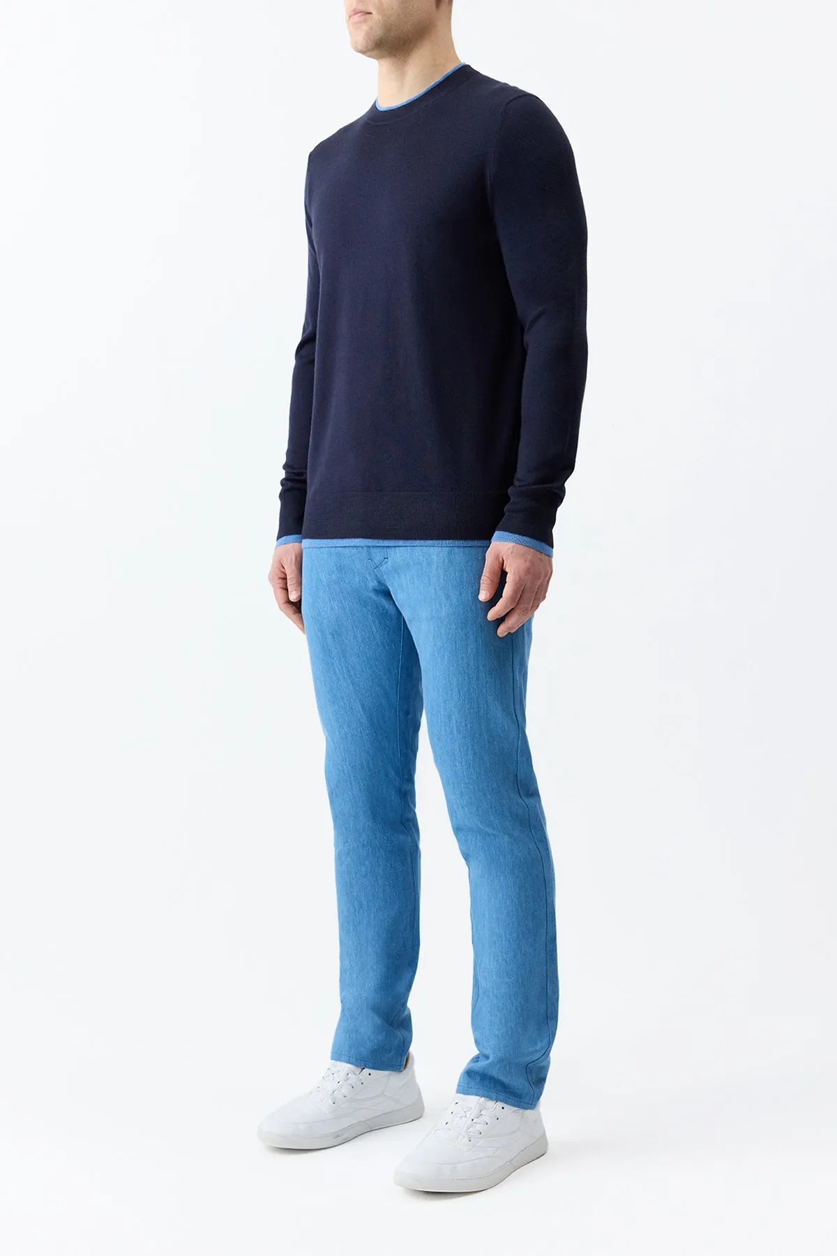 HighElasticity Yarn Wells Knit Sweater in Dark Navy & Sky Cashmere Silk