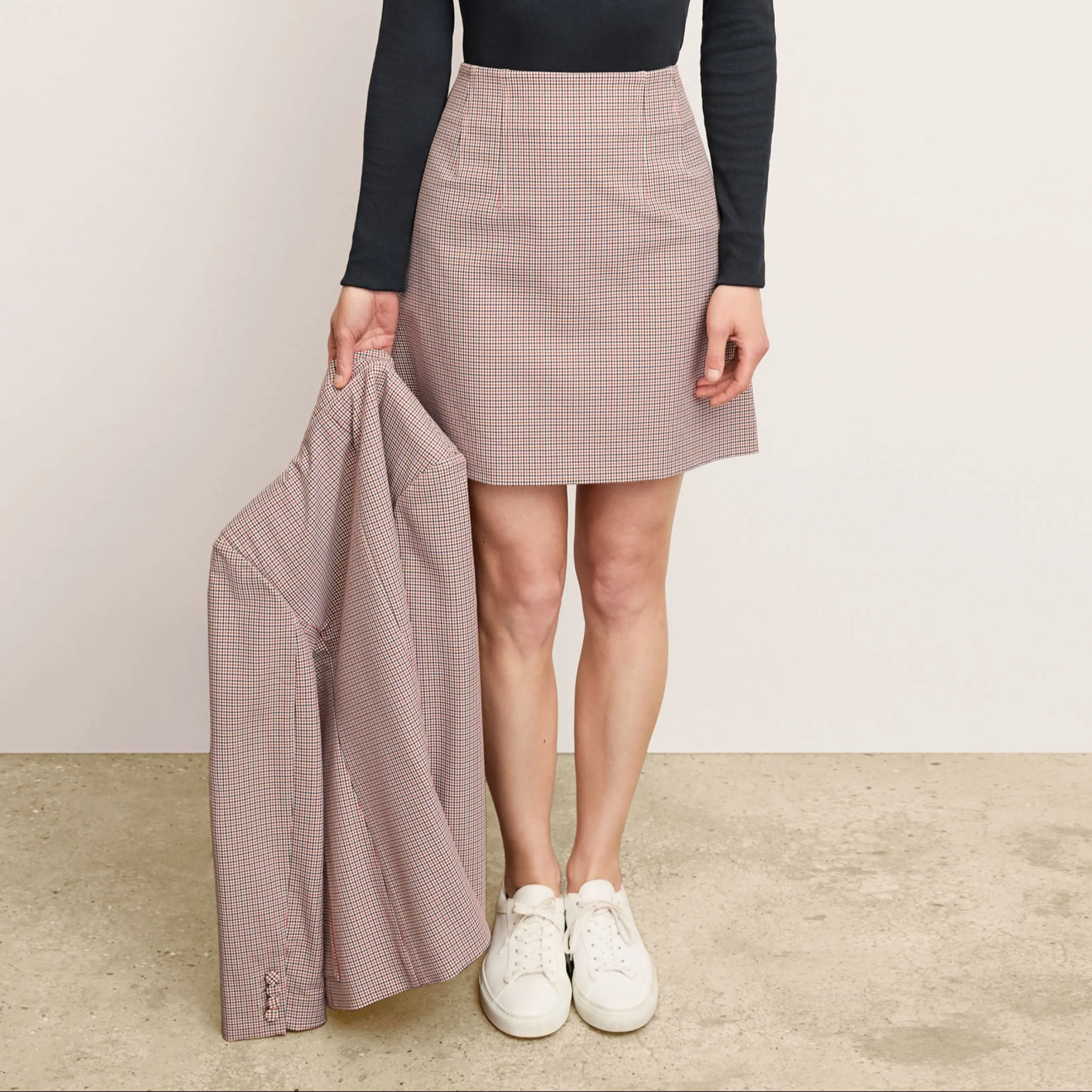 Whitney Skirt - Stretch Twill - Mini Check Mid Weight Jersey Fabric Organic Cotton Fiber Hygroscopic Inner Layer