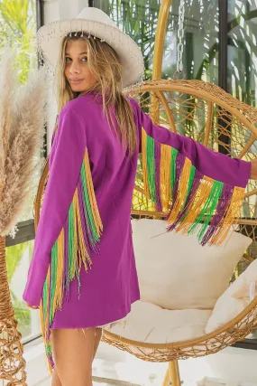 IP5530G-08 | MARDI GRAS COLOR FRINGED SLEEVE SINGLE BLAZER SeamlessPocketDesign