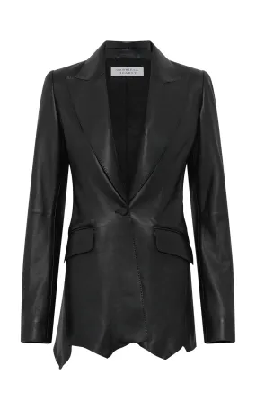 Non Slip Shoulder Seams NonIrritatingStitching Sybel Raw Cut Blazer in Black Soft Leather