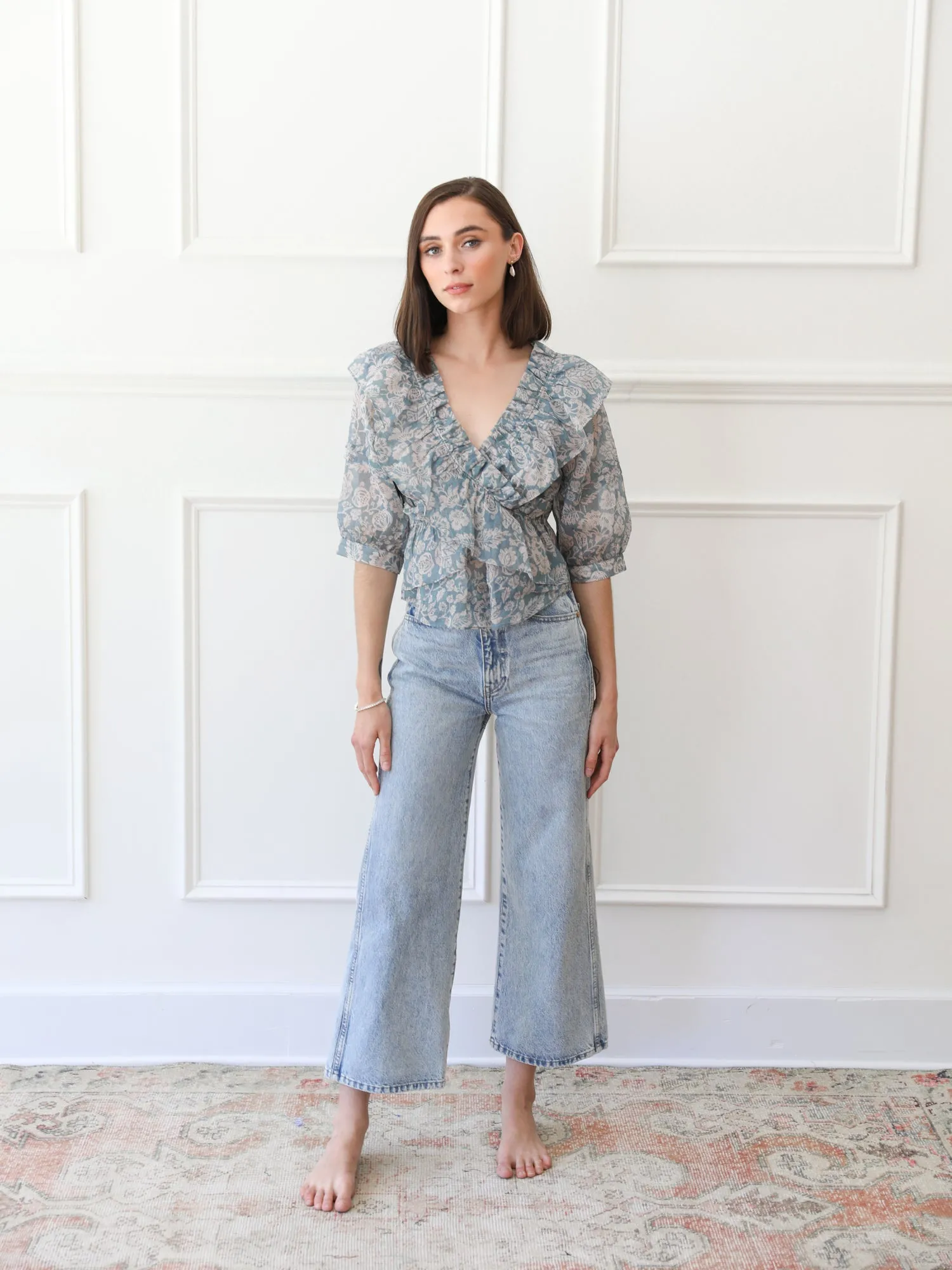 Printed Hoodie CarbonNeutral Production Isabella Top in Blue Mist