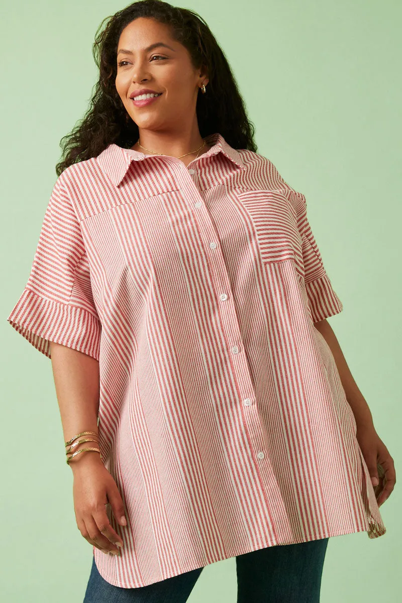 Contrast Stripe Pocket Oversized Short Sleeve Shirt slim fit