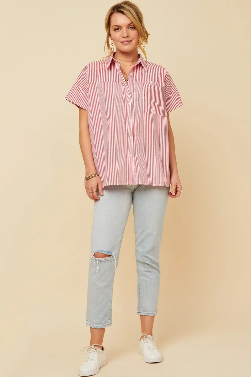 CompressionFit Contrast Stripe Pocket Oversized Short Sleeve Shirt