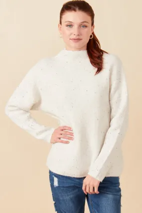 Speckled Mock Neck Drop Shoulder Sweater Sleek Style