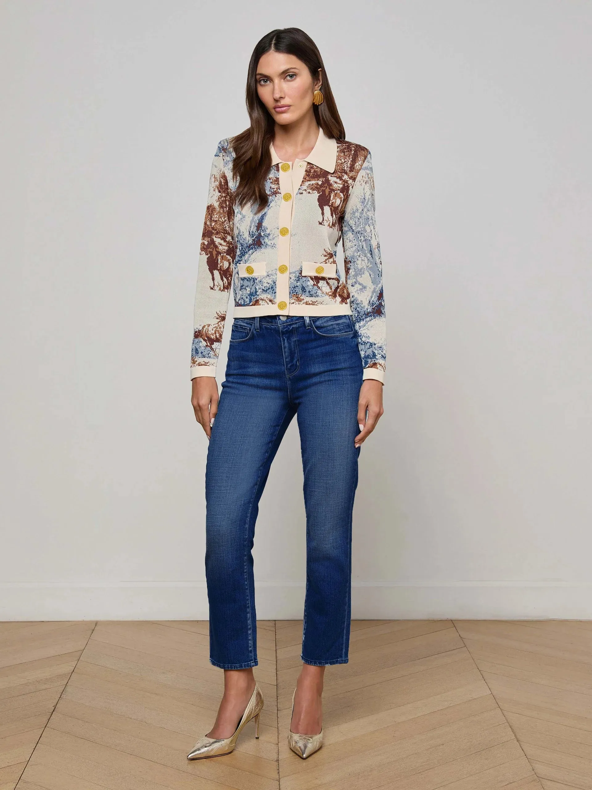 L'AGENCE CELESTIA ULTRA HIGH RISE SLIM JEAN V-neck Shirt